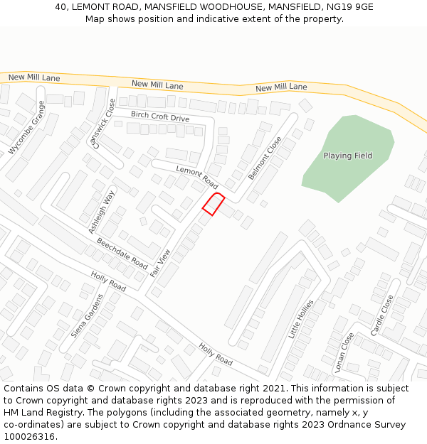 40, LEMONT ROAD, MANSFIELD WOODHOUSE, MANSFIELD, NG19 9GE: Location map and indicative extent of plot