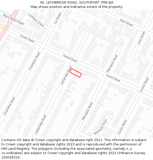 40, LETHBRIDGE ROAD, SOUTHPORT, PR8 6JA: Location map and indicative extent of plot