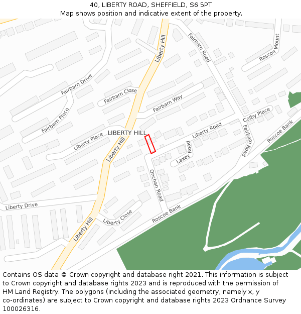 40, LIBERTY ROAD, SHEFFIELD, S6 5PT: Location map and indicative extent of plot