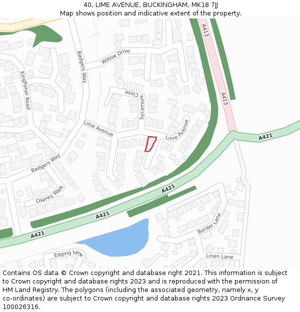 40, LIME AVENUE, BUCKINGHAM, MK18 7JJ: Location map and indicative extent of plot