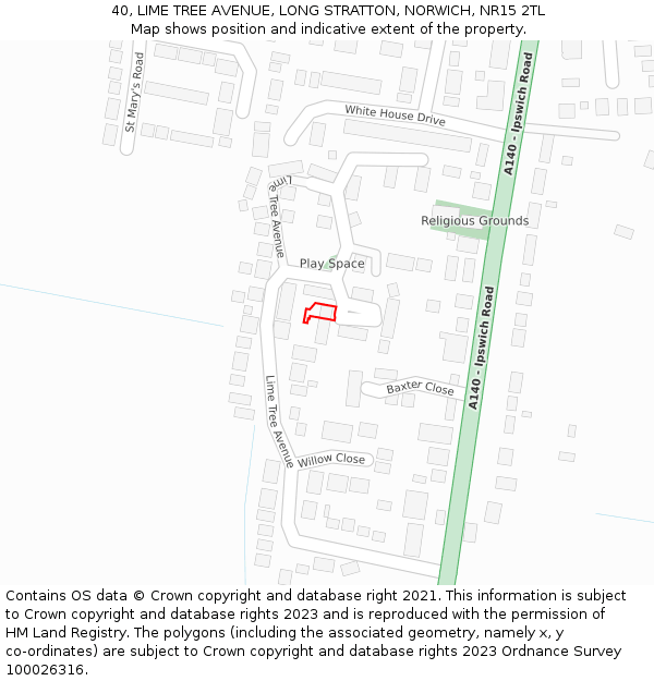 40, LIME TREE AVENUE, LONG STRATTON, NORWICH, NR15 2TL: Location map and indicative extent of plot