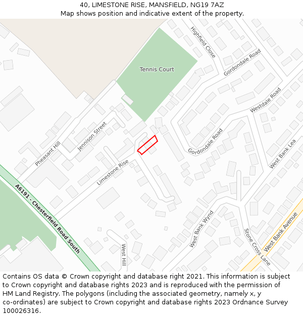 40, LIMESTONE RISE, MANSFIELD, NG19 7AZ: Location map and indicative extent of plot