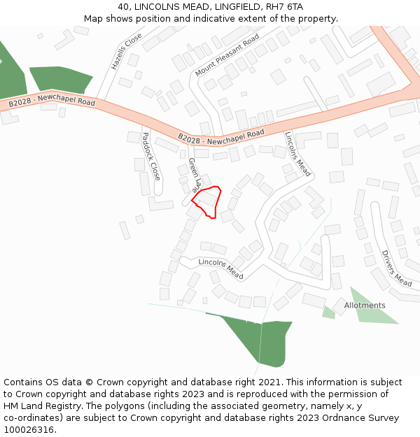 40, LINCOLNS MEAD, LINGFIELD, RH7 6TA: Location map and indicative extent of plot