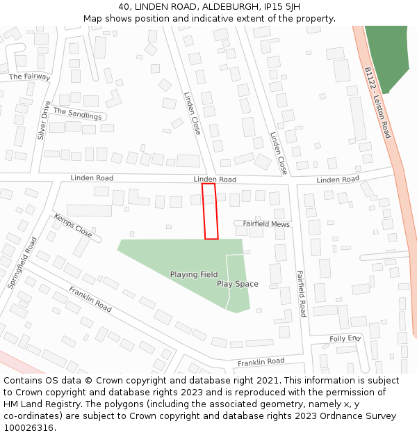 40, LINDEN ROAD, ALDEBURGH, IP15 5JH: Location map and indicative extent of plot