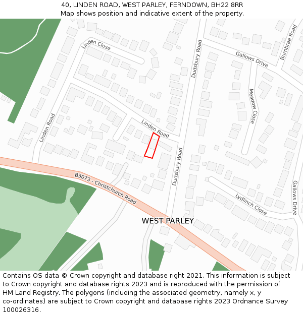 40, LINDEN ROAD, WEST PARLEY, FERNDOWN, BH22 8RR: Location map and indicative extent of plot