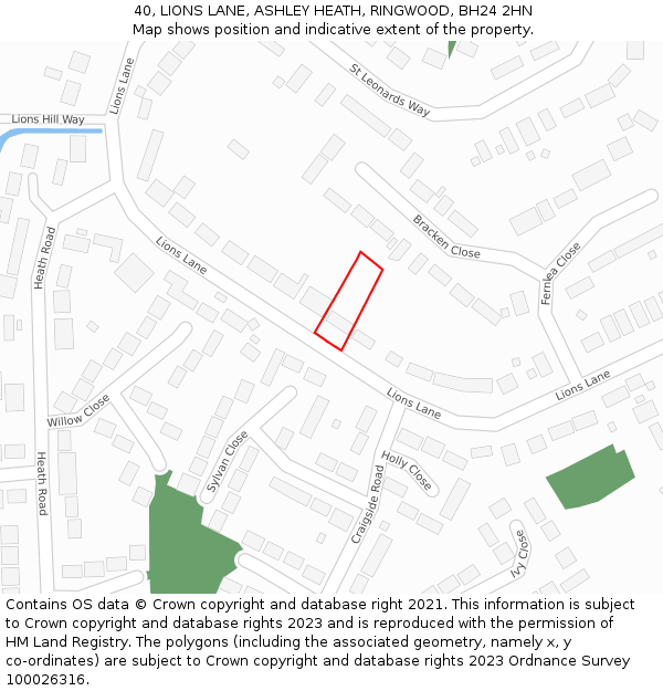 40, LIONS LANE, ASHLEY HEATH, RINGWOOD, BH24 2HN: Location map and indicative extent of plot