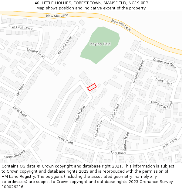 40, LITTLE HOLLIES, FOREST TOWN, MANSFIELD, NG19 0EB: Location map and indicative extent of plot