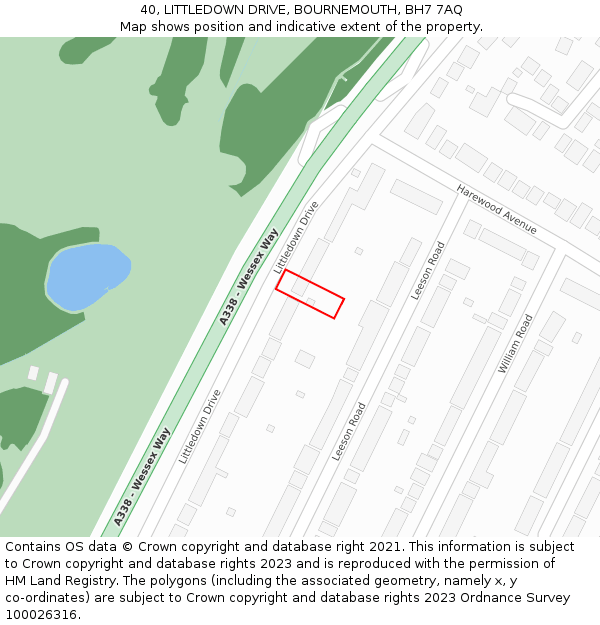 40, LITTLEDOWN DRIVE, BOURNEMOUTH, BH7 7AQ: Location map and indicative extent of plot