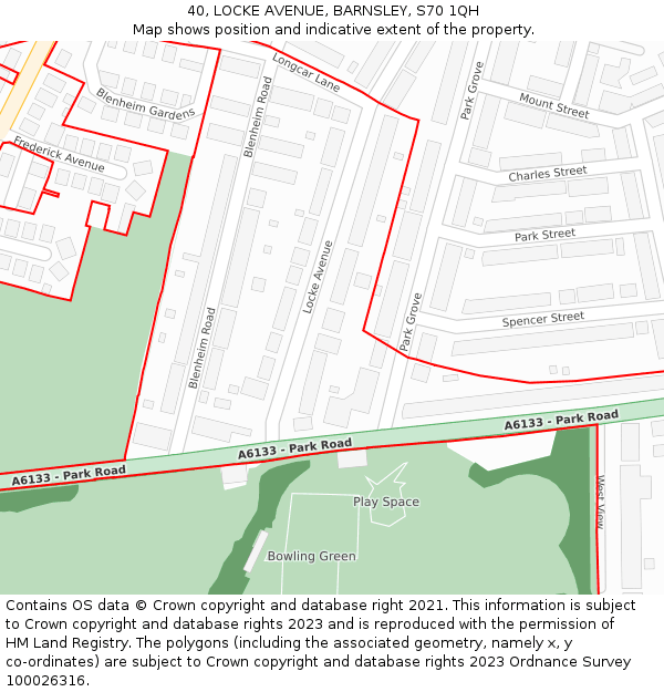 40, LOCKE AVENUE, BARNSLEY, S70 1QH: Location map and indicative extent of plot