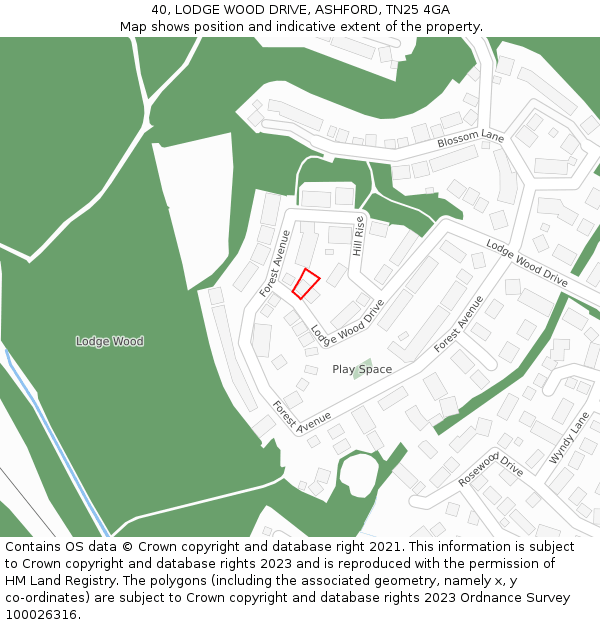 40, LODGE WOOD DRIVE, ASHFORD, TN25 4GA: Location map and indicative extent of plot