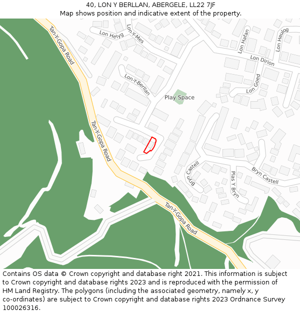 40, LON Y BERLLAN, ABERGELE, LL22 7JF: Location map and indicative extent of plot