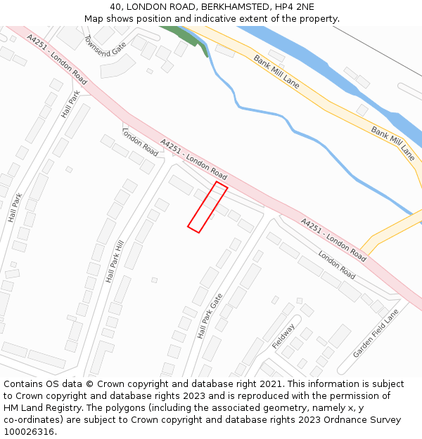 40, LONDON ROAD, BERKHAMSTED, HP4 2NE: Location map and indicative extent of plot