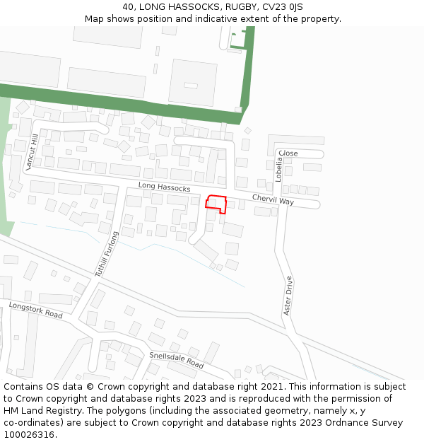 40, LONG HASSOCKS, RUGBY, CV23 0JS: Location map and indicative extent of plot