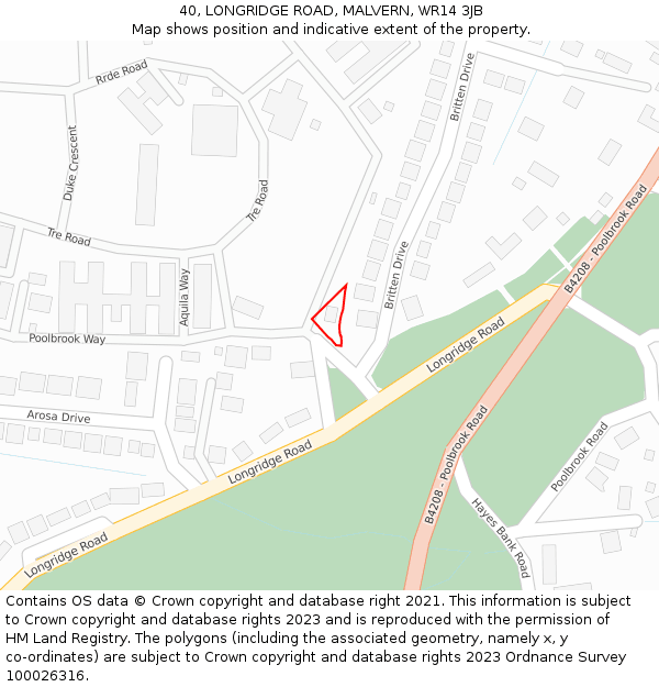 40, LONGRIDGE ROAD, MALVERN, WR14 3JB: Location map and indicative extent of plot