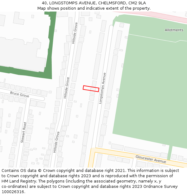 40, LONGSTOMPS AVENUE, CHELMSFORD, CM2 9LA: Location map and indicative extent of plot