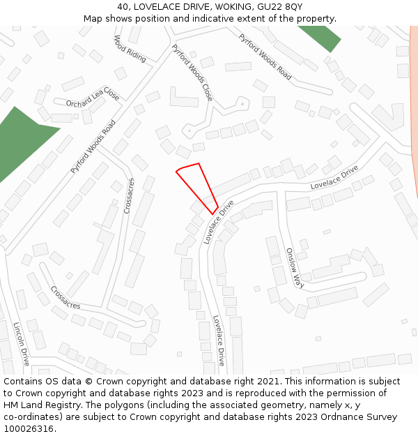 40, LOVELACE DRIVE, WOKING, GU22 8QY: Location map and indicative extent of plot