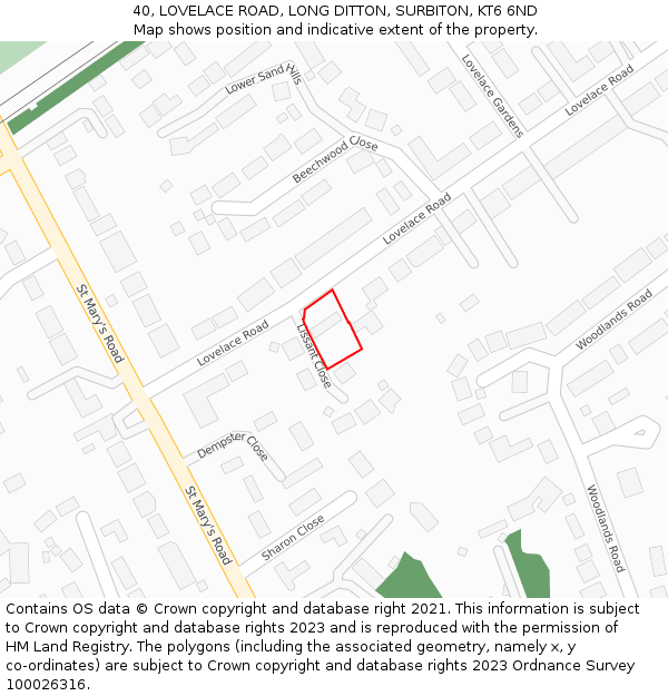 40, LOVELACE ROAD, LONG DITTON, SURBITON, KT6 6ND: Location map and indicative extent of plot
