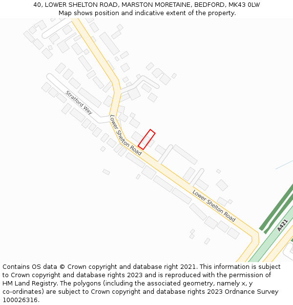 40, LOWER SHELTON ROAD, MARSTON MORETAINE, BEDFORD, MK43 0LW: Location map and indicative extent of plot