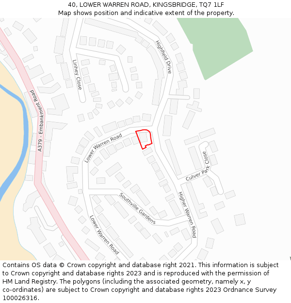40, LOWER WARREN ROAD, KINGSBRIDGE, TQ7 1LF: Location map and indicative extent of plot