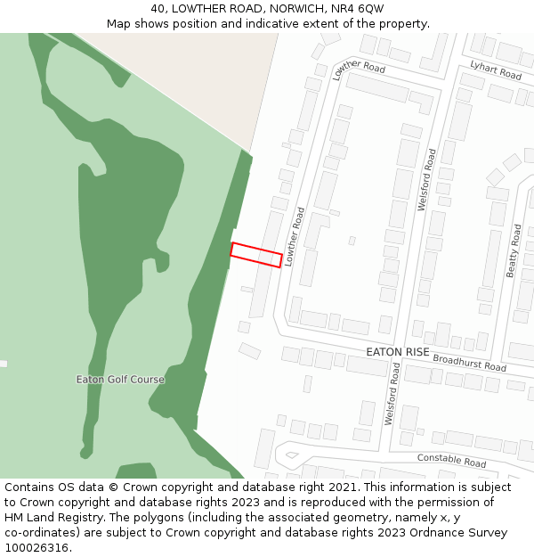 40, LOWTHER ROAD, NORWICH, NR4 6QW: Location map and indicative extent of plot