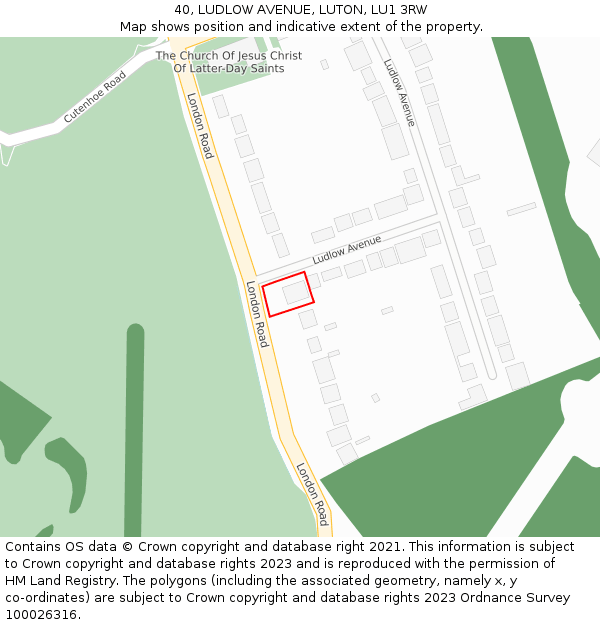 40, LUDLOW AVENUE, LUTON, LU1 3RW: Location map and indicative extent of plot