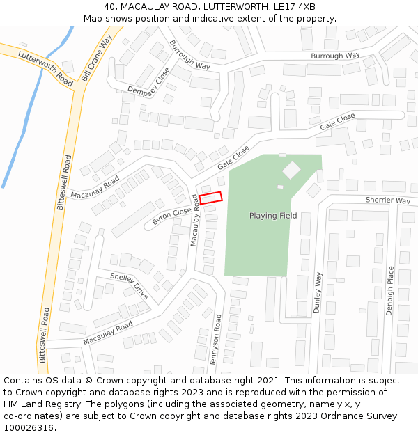 40, MACAULAY ROAD, LUTTERWORTH, LE17 4XB: Location map and indicative extent of plot