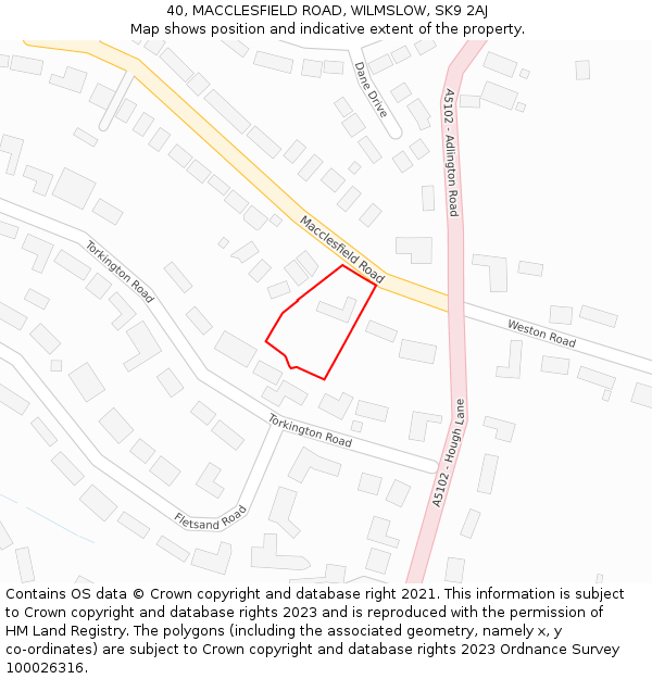 40, MACCLESFIELD ROAD, WILMSLOW, SK9 2AJ: Location map and indicative extent of plot