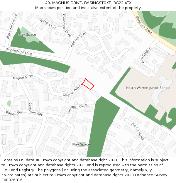 40, MAGNUS DRIVE, BASINGSTOKE, RG22 4TX: Location map and indicative extent of plot