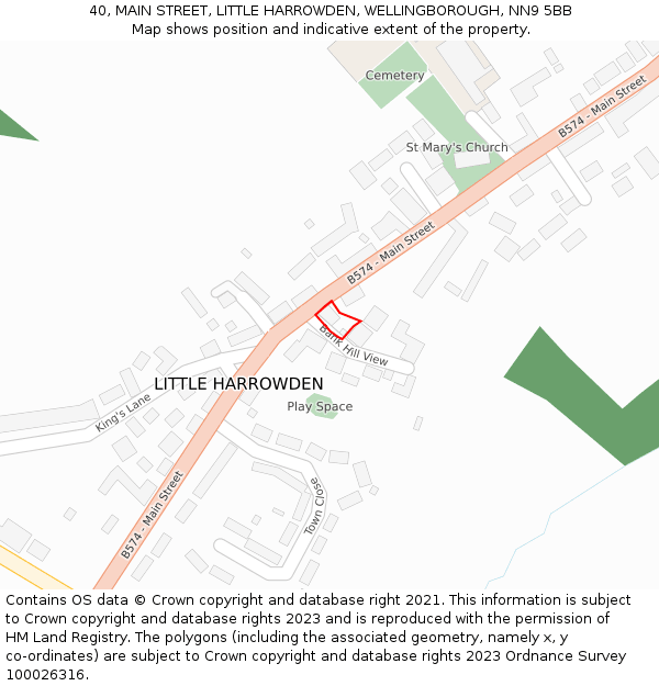 40, MAIN STREET, LITTLE HARROWDEN, WELLINGBOROUGH, NN9 5BB: Location map and indicative extent of plot