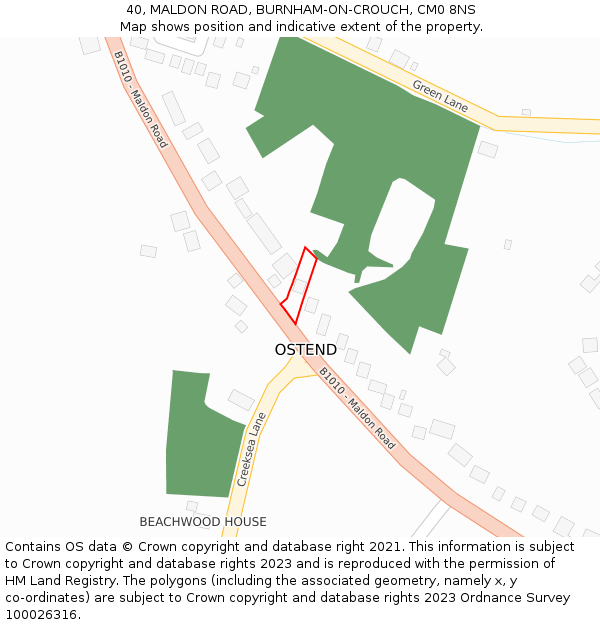 40, MALDON ROAD, BURNHAM-ON-CROUCH, CM0 8NS: Location map and indicative extent of plot