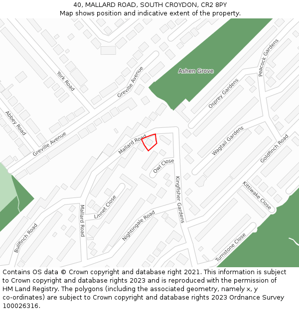 40, MALLARD ROAD, SOUTH CROYDON, CR2 8PY: Location map and indicative extent of plot