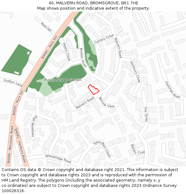 40, MALVERN ROAD, BROMSGROVE, B61 7HE: Location map and indicative extent of plot