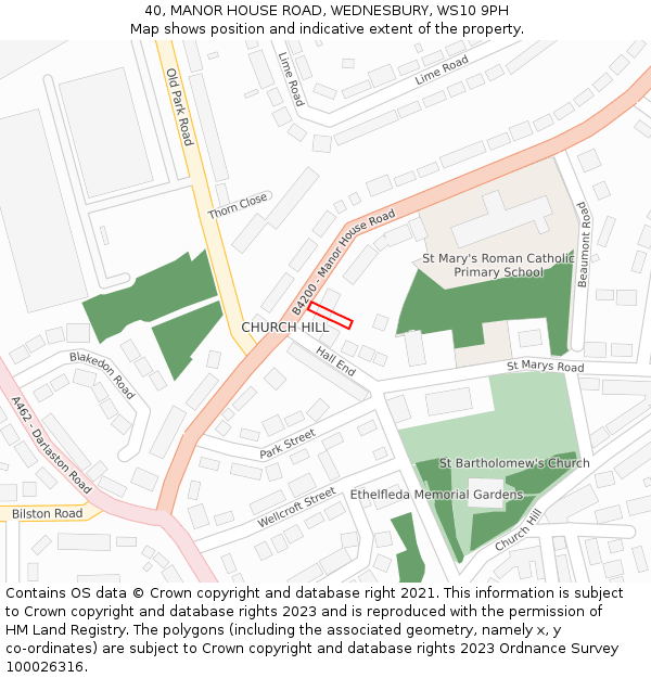 40, MANOR HOUSE ROAD, WEDNESBURY, WS10 9PH: Location map and indicative extent of plot
