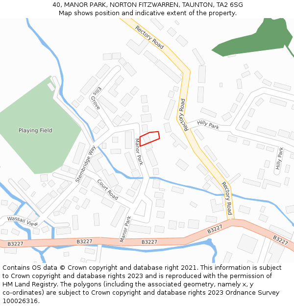 40, MANOR PARK, NORTON FITZWARREN, TAUNTON, TA2 6SG: Location map and indicative extent of plot