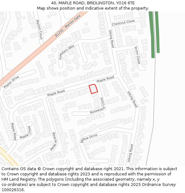 40, MAPLE ROAD, BRIDLINGTON, YO16 6TE: Location map and indicative extent of plot