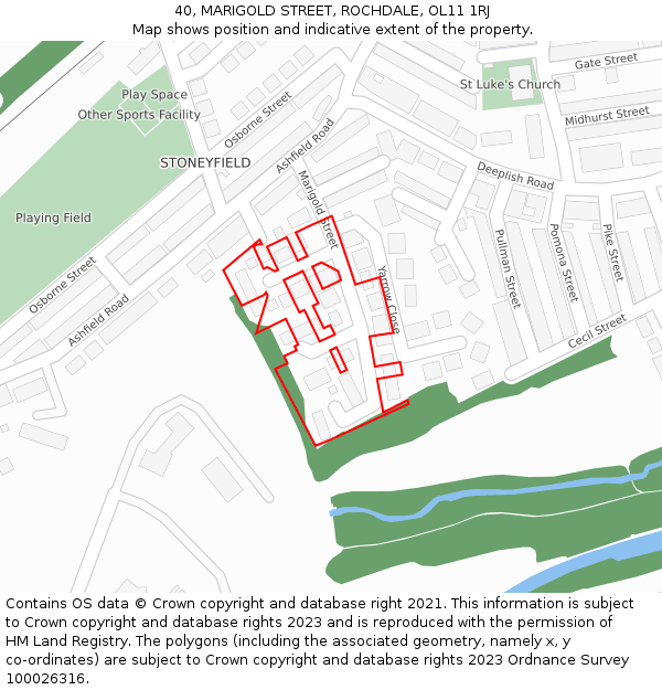 40, MARIGOLD STREET, ROCHDALE, OL11 1RJ: Location map and indicative extent of plot