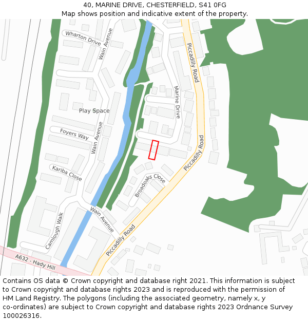 40, MARINE DRIVE, CHESTERFIELD, S41 0FG: Location map and indicative extent of plot