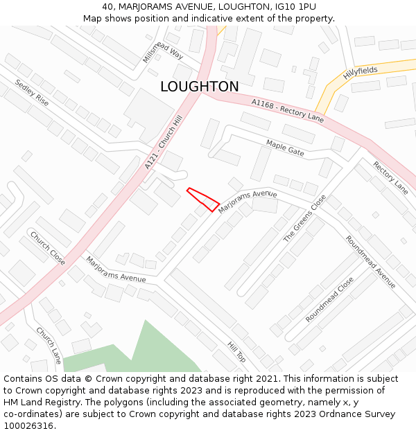 40, MARJORAMS AVENUE, LOUGHTON, IG10 1PU: Location map and indicative extent of plot