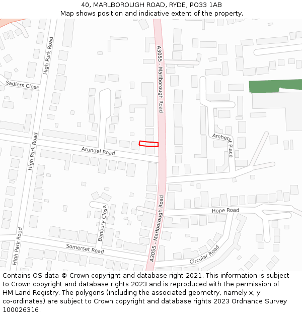 40, MARLBOROUGH ROAD, RYDE, PO33 1AB: Location map and indicative extent of plot