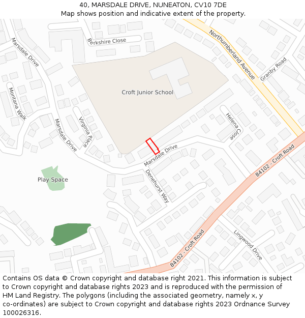 40, MARSDALE DRIVE, NUNEATON, CV10 7DE: Location map and indicative extent of plot