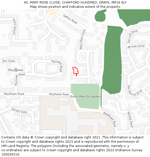 40, MARY ROSE CLOSE, CHAFFORD HUNDRED, GRAYS, RM16 6LY: Location map and indicative extent of plot