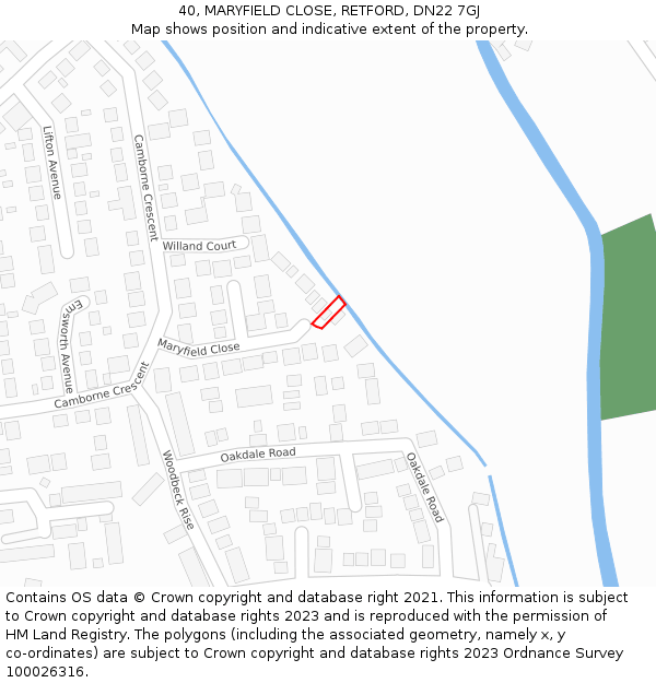 40, MARYFIELD CLOSE, RETFORD, DN22 7GJ: Location map and indicative extent of plot