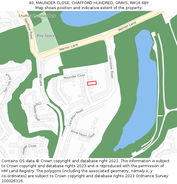 40, MAUNDER CLOSE, CHAFFORD HUNDRED, GRAYS, RM16 6BY: Location map and indicative extent of plot