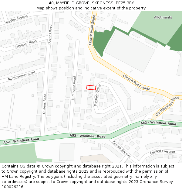 40, MAYFIELD GROVE, SKEGNESS, PE25 3RY: Location map and indicative extent of plot