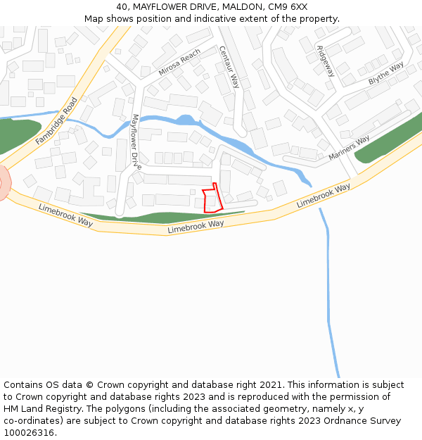 40, MAYFLOWER DRIVE, MALDON, CM9 6XX: Location map and indicative extent of plot