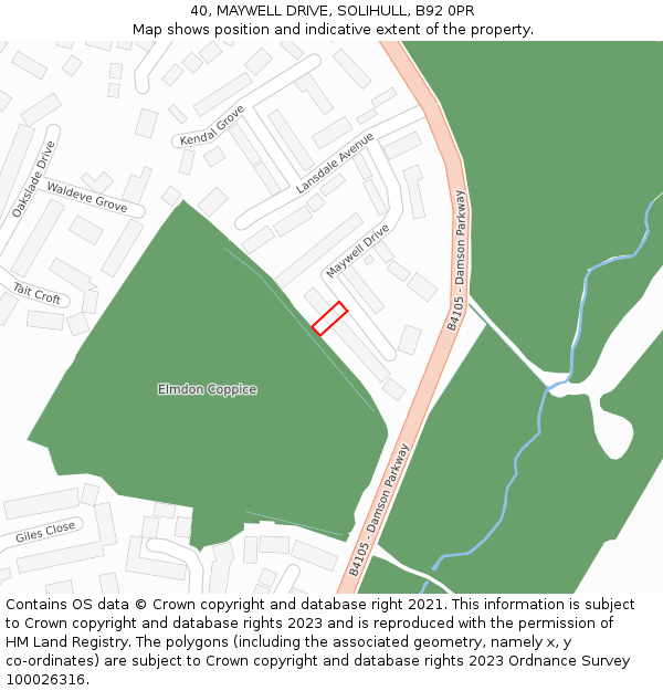 40, MAYWELL DRIVE, SOLIHULL, B92 0PR: Location map and indicative extent of plot