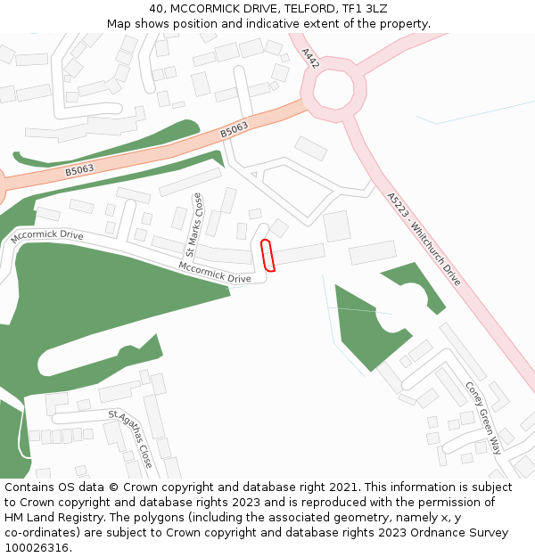 40, MCCORMICK DRIVE, TELFORD, TF1 3LZ: Location map and indicative extent of plot