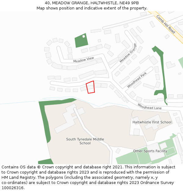 40, MEADOW GRANGE, HALTWHISTLE, NE49 9PB: Location map and indicative extent of plot