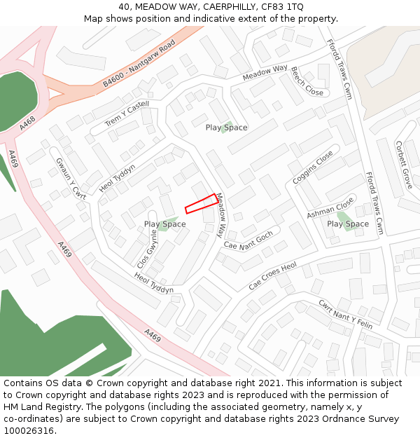 40, MEADOW WAY, CAERPHILLY, CF83 1TQ: Location map and indicative extent of plot