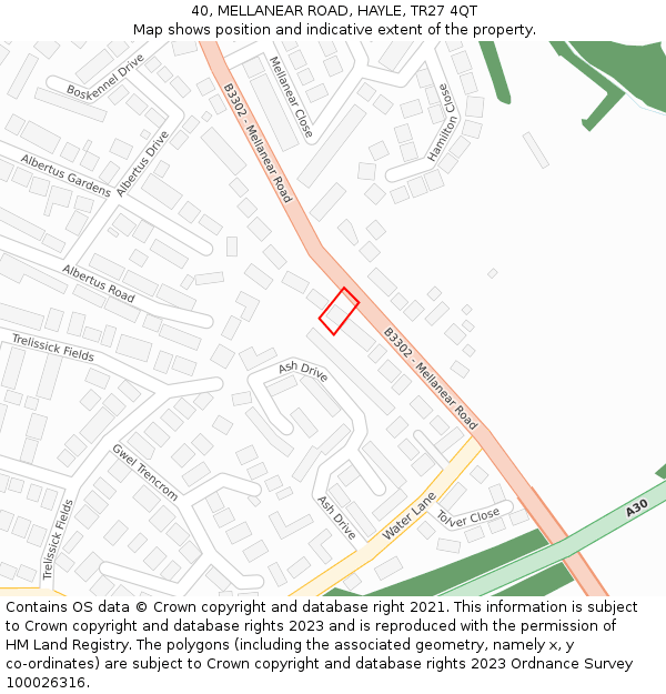 40, MELLANEAR ROAD, HAYLE, TR27 4QT: Location map and indicative extent of plot